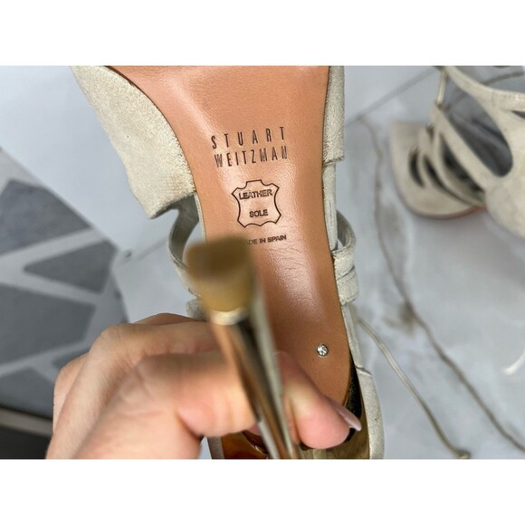 STUART WEITZMAN Excite Gold Suede Pumps Ulta Hi Stiletto Heels Leather Sz 7.5 M - Picture 12 of 15